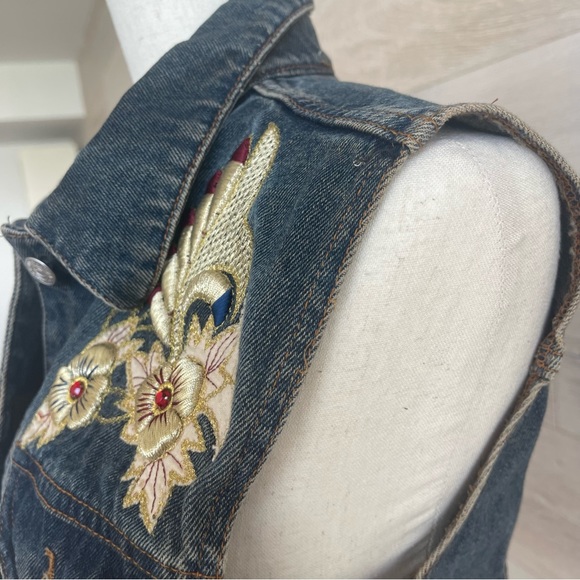 Vintage designer denim VEST EMMANUEL SCHIVILI ITALY with gold embroidery size M - Picture 6 of 17